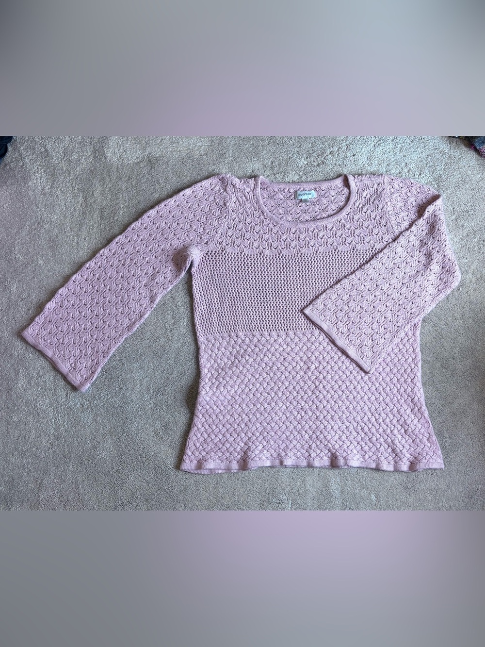 Avenue Pink Textured Open Knit Bell Sleeve Sweater Plus Size 14/16
